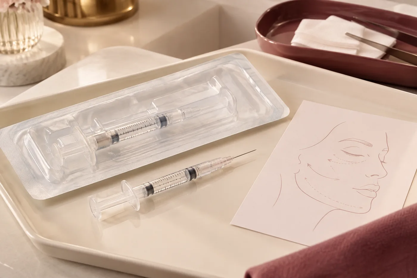 Hyaluronic acid dermal filler syringe and treatment plan