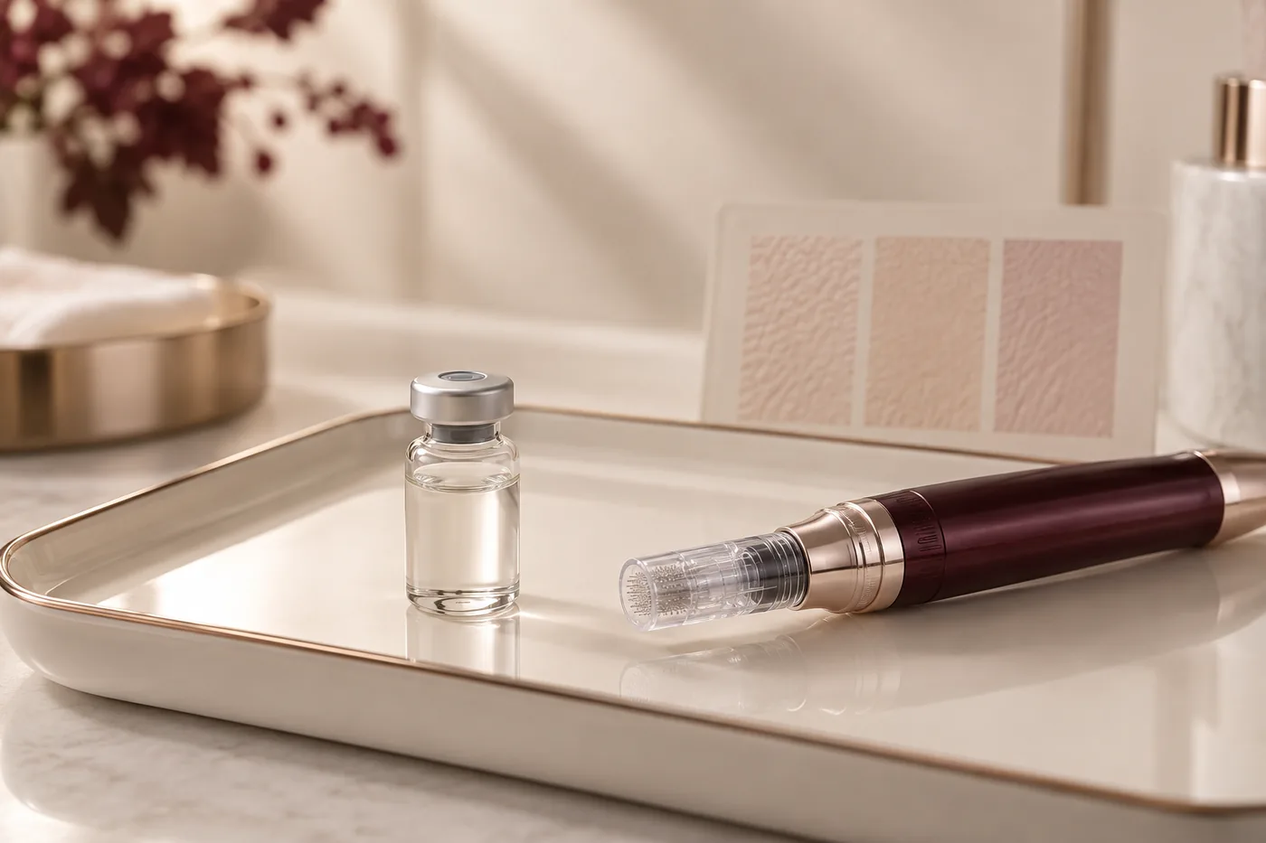 Exosome vial and microneedling device for skin rejuvenation